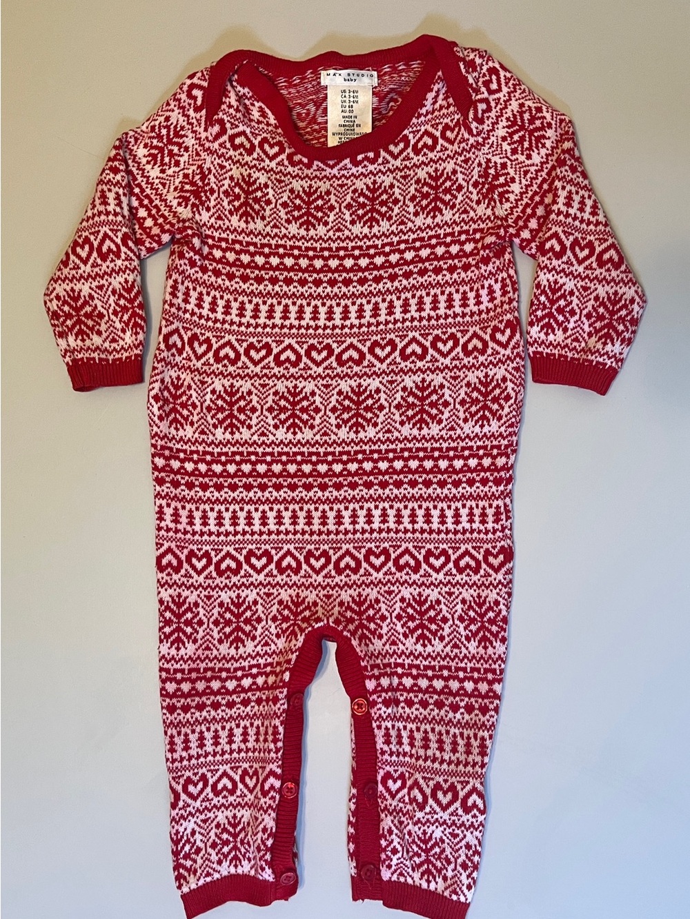Winter Red Sweeter Onesie - Red & White 3-6 Mo